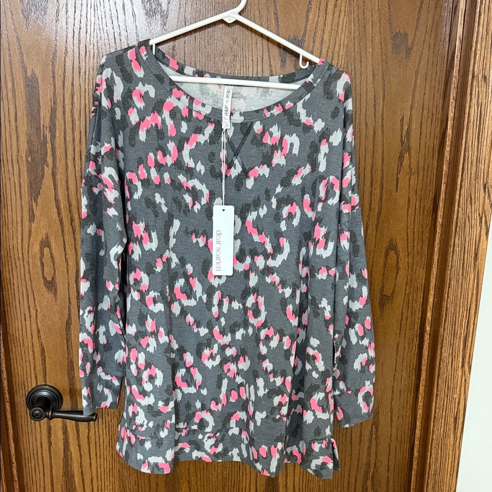 Gray and Pink Long Sleeve Top